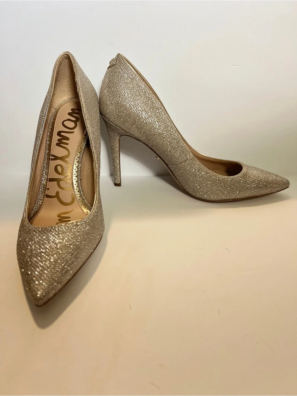 Sam Edelman Champagne Glitter Pointed Toe Pumps Size 6.5 Wedding Party Heels